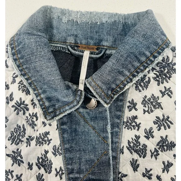 Free People Quilted Ditsy Denim Jacket XS / S Cottagecore Prairie Boho - Picture 9 of 16